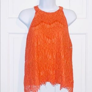 Sophie Rue Orange Lace high neck sleeveles…